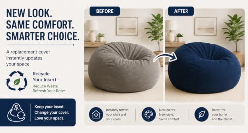 ULTIMATE SACK | 6 Ft Bean Bag Chair Replacement Cover Only | Grey Suede | Rem...