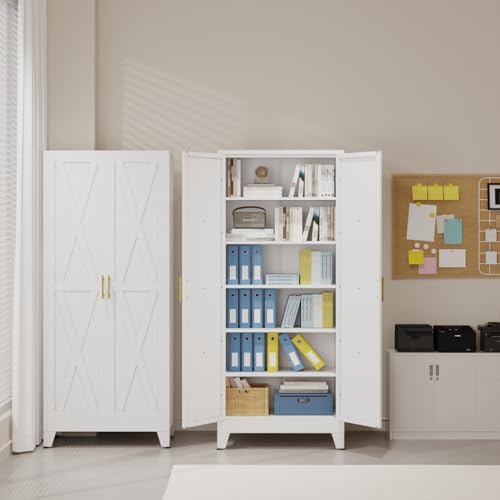 75.2" Tall Metal Kitchen Pantry Storage Cabinet, Freestanding Cupboard w...