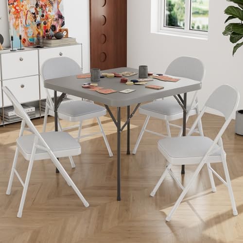 VECELO 5 Piece Folding Card Table Square and Chairs Set, Collapsible Legs &am...