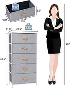 Tall Dresser, Wide Vertical Fabric Storage Organizer, 5 Drawer (Light Gray) | Sturdy Steel Frame, Wood Top and Easy Pull Handle, Space-saving Organizer for Clothes, Bedroom, Hallway, Entryway, Closets