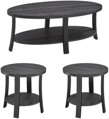 3-Piece Coffee Table Set, Space Saving Tables for Living Room | Modern Oval D...