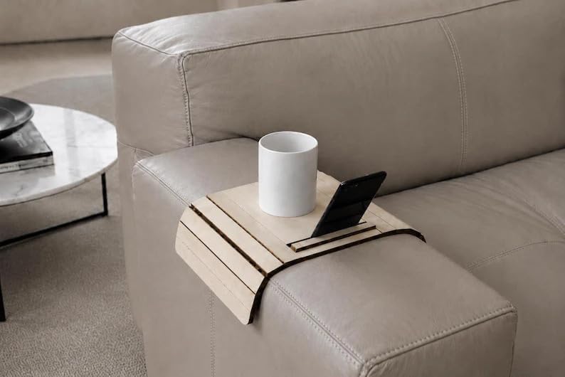 Red Foldable Sofa Armrest Tray Table, Multifunctional Couch Cup Holder with P...