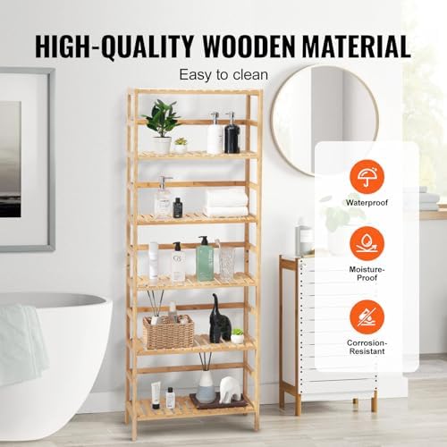 VEVOR 6-Tier Bamboo Shelf, Open Wood Bookshelf, Display Storage Rack Organize...
