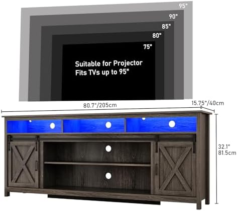 80" LED Farmhouse TV Stand for 90/85/80 Inch TVs,Tall Entertainment Cent...