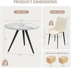 34.6" Round Dining Table Set for 4, Modern Kitchen Coffee Table Set, White | Space-saving MDF Top, 4 Beige Sleek PU Leather Chairs Set, Small Dining Set, Great for Dining Room, Office, Sturdy & Seamless