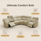 Power Reclining Sectional Sofa Set, Living Room Furniture Sets, Breathing Leather Sectional Couch and Loveseat with 4 Recliners, LED Light, USB Charging Port & Storage for House/Home Theater
