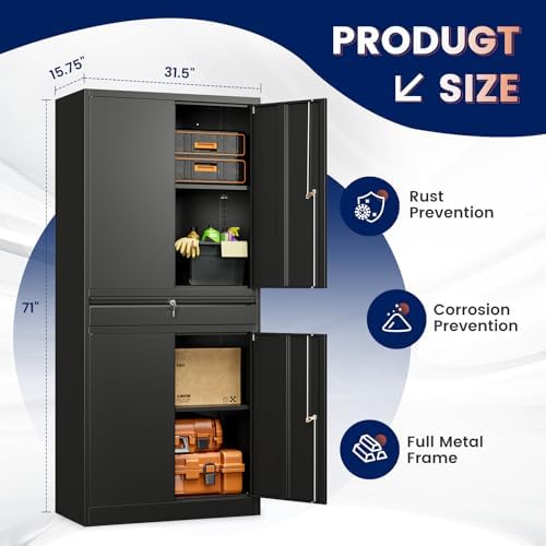 Yizosh Metal Garage Storage Cabinet with Locking Doors and Adjustable Shelves...