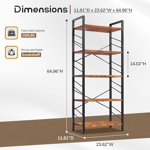 DurayLoly 5-Tier Book Shelf for Living Room, 64.96" H Open Display Bookcase