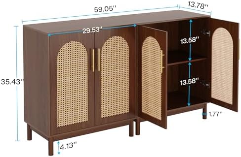 Tribesigns Set of 2 Rattan Sideboard, 59” Buffet Cabinet with Storage