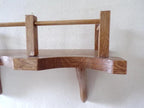 Rustic Wooden Wall Shelf with Rail, Natural Oak Floating Shelf, Decorative Storage Shelf for Living Room Bedroom Bathroom, Handcrafted Solid Wood Wall Mounted Shelf