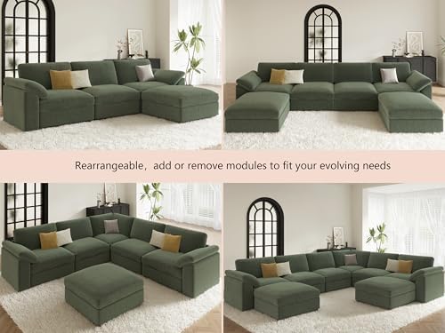 EASE MOOSE Green Sectional Modular Sofa, Oversized Deep Seat Cloud Couch