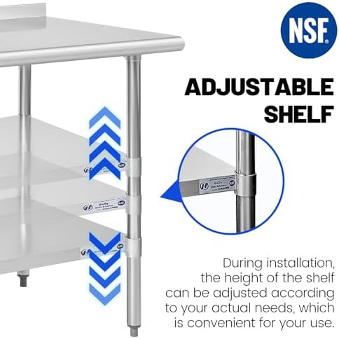 Hally Stainless Steel Table 30 x 48 in, Kitchen Prep Work Table, Backsplash |...