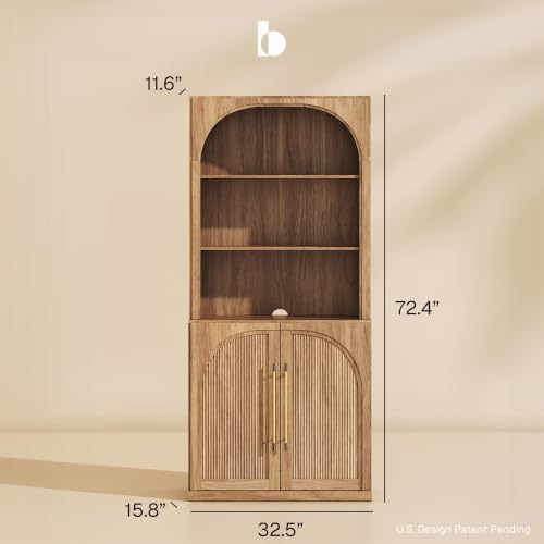 BELLEZE 72" Modern Wood Bookshelf with Arched Doors,Tall Storage Cabinet...