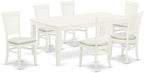 East West Furniture LGVA7-LWH-C 7 Piece Kitchen Table & Chairs Set Consist of a Rectangle Wooden Table with Butterfly Leaf and 6 Linen Fabric Dining Chairs, 42x84 Inch, Linen White