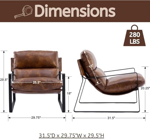 LukeAlon Set of 2 Modern PU Leather Accent Armchair, Retro Brown | Pu Leather...