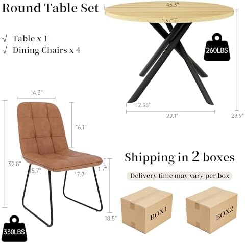 HIPIHOM 45.3 Inch Round Dining Table Set for 4, Mid Century Modern Small Kitc...