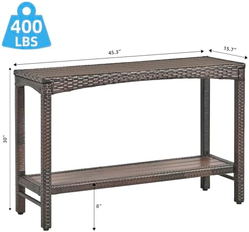 Outdoor Console Table Patio Buffet Bar Storage Organizer 45" Long Wicker...
