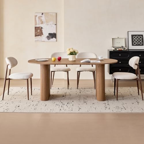 Brown Dining Table Set for 4 with Beige Chairs with Metal Legs | [Rounded Edg...