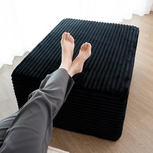 37.4" Plush Corduroy Ottoman, Upholstered Cloud Ottoman for Couch in a B...