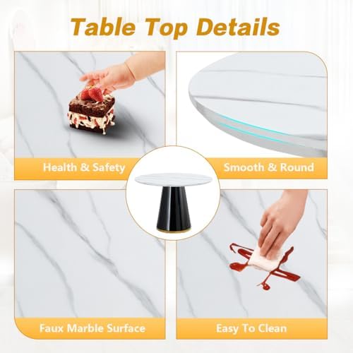 Round Dining Table Set for 4, Modern 45'' Small Dining Table for Kitc...