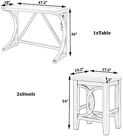 RuiSiSi 3 Piece Counter Height Dining Set, Farmhouse Kitchen Table Set with U...