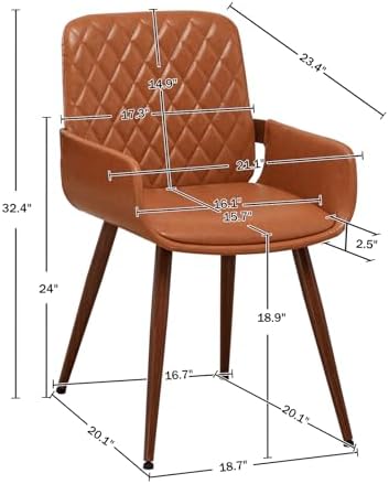 LUNLING Mid Century Modern Faux Leather Dining Chairs Set of 4,Orange Upholst...