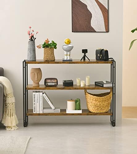 HCHQHS 3-Tier Rustic Wood and Metal Industrial Bookshelf for Home Office, Bed...
