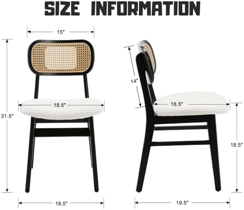ROCITY Black Rattan Dining Chairs Set of 6 Sherpa Dining Room Chairs Natural ...