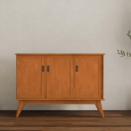 SIMPLIHOME Draper 50" Wide Solid Wood 3-Door Buffet in Teak Brown