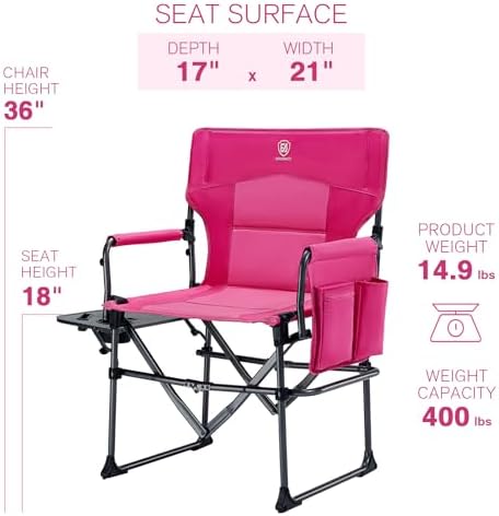 EVER ADVANCED Camping Directors' Chair with Side Table, Portable Folding ...
