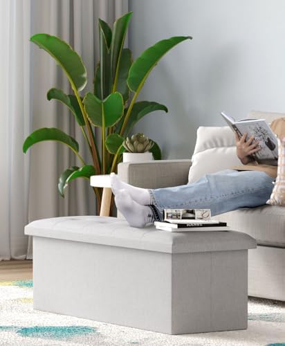 OS MOTOR Folding Storage Ottoman Bench, Light Gray, 43 Inches | Multi-Functio...