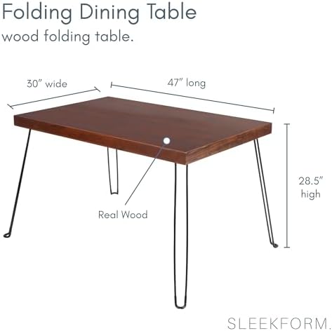 Sleekform Wooden Folding Dining Table for 4, 47 x 30 Inch