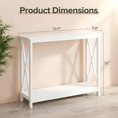 SUPER DEAL Console Table 39.5”, 2-Tier Narrow Sofa Side Table with Storage Sh...