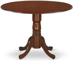 East West Furniture DLSI3-MAH-35 3 Piece Kitchen Table Set Contains a Round Dining Table with Dropleaf and 2 Doeskin Linen Fabric Parson Dining Room Chairs, 42x42 Inch, Mahogany