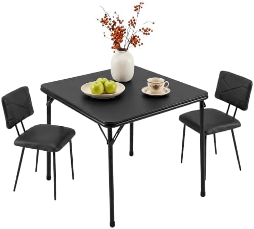 VECELO Card Table and Chair Set 3 Piece, Square Stitched, Black