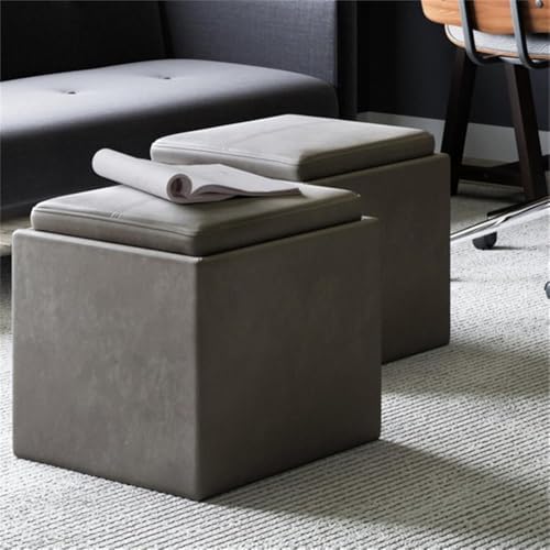 SIMPLIHOME Rockwood 17" Wide Vegan Leather Storage Ottoman in Grey | Dis...
