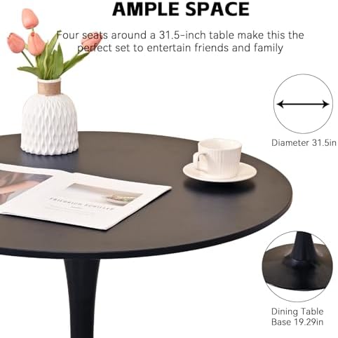 3 Piece Round Dining Table and Chairs Set for 2 | 31.5" Black Table,2 Bl...