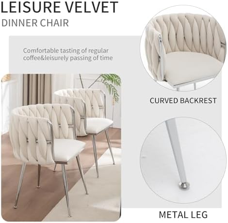 Velvet Dining Chairs Set of 2, Upholstered Dining Room Chairs with Metal Legs...