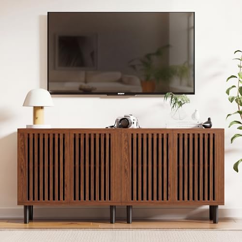 31.5" Buffet Cabinet with Storage, Brown Sideboard Coffee Bar Cabinet