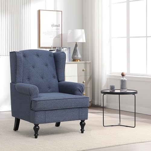 Accent Chair Set of 2, Mid Century Modern Fabric Wingback Chair, Upholstered ...