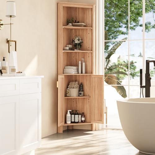 INNOD 69" Tall Corner Shelf with Doors, 6-Tier Corner Storage Cabinet wi...