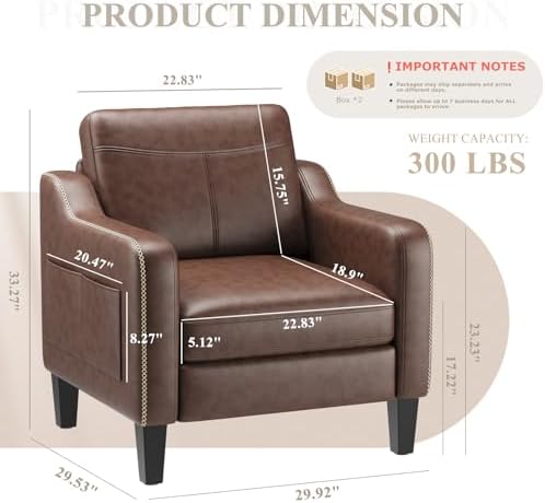 MALOL PU Leather Accent Chair Set of 2, Mid-Century Modern Living Room Armcha...
