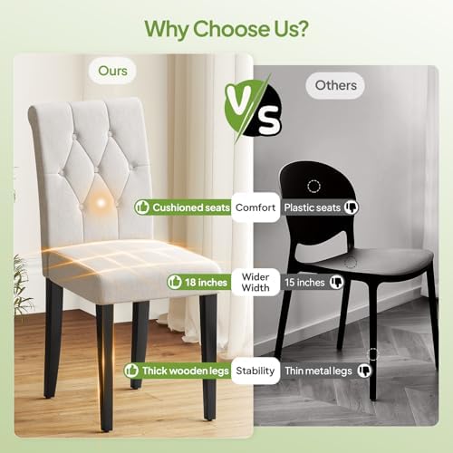 Welzona Upholstered Dining Chairs Set of 4, Button Tufted Parsons Dining Chai...