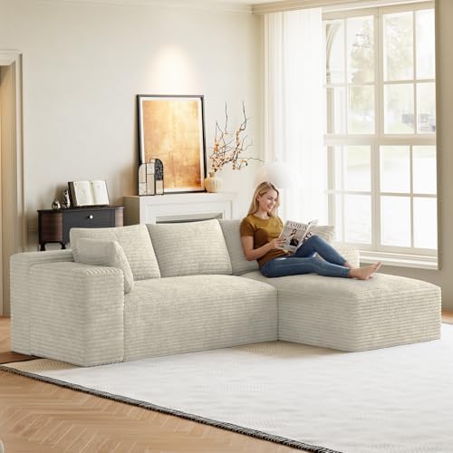 ONEMMLION 96" L-Shaped Cloud Couch Sofa with Chaise, Beige White