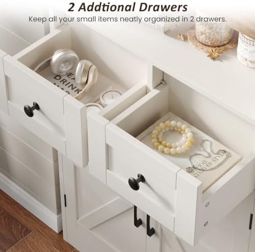 Farmhouse Storage Cabinet with Drawers, Small Kitchen Pantry Cabinet, White