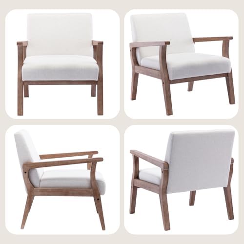 BESTANO Mid Century Modern Accent Chair Set of 2, Linen Upholstered Living Ro...
