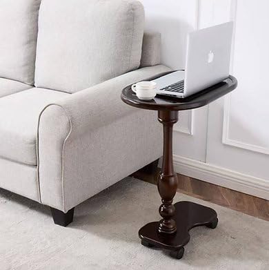 Solid Wood Rolling Side Table, Mobile Sofa End Table with Wheels for Sofa, Be...