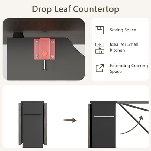 IDEALHOUSE FoldingTable, Drop Leaf Dining Table with 6 Wheels and 2-Layer Sto...