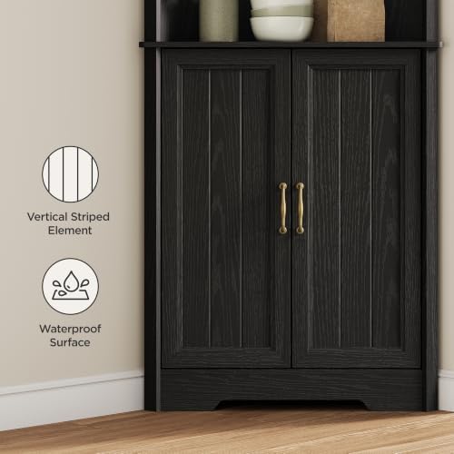 Vabches Tall Corner Cabinet, Corner Bathroom Cabinet, Black