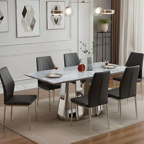 Black Dining Chairs Set of 6, Modern PU Leather Kitchen Chairs with Soft Cush...